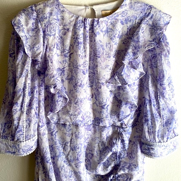 ASOS Dark Pink UK Ruched Floral Mini Dress Frill Purple Flower Print NWT US 14 - Picture 5 of 8